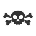 Cartoon skull ana crossbones silhouette. Pirate sign. Holly Roger icon. Death symbol