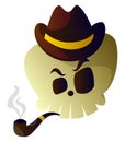 Cartoon skull with brown hat and pipe vector illustartion