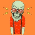 Cartoon skull music fan hand drawn illustration