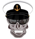 Skull of the person in service cap of the captain of the sailor