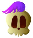 Cartoon skull with purple hair vector illustartion