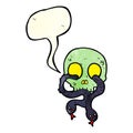 cartoon skull with snakes with speech bubble