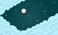 Vector night sky clouds. Moonlight. stars Background design. Paper art style Royalty Free Stock Photo