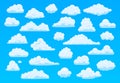 Cartoon sky clouds. Fluffy white clouds in blue sky, bright cloudscape weather atmospheric panorama. Cute clouds of Royalty Free Stock Photo