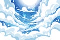 Cartoon sky, clouds panoramic, backdrop for kid game. Blue cloudy anime art scene, summer and sunny air heaven, baby Royalty Free Stock Photo