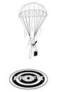 Cartoon of Skydiver Businessman With Parachute Landing at Profit Target