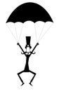 Cartoon skydiver man in the top hat illustration