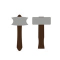 Cartoon Sledgehammer and axe with grey metal part and wooden handle. stock illustration