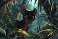 cartoon sleek fossa prowling through the shadowy depths Generative AI