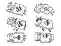 Cartoon sleeping animals set sketch vector Royalty Free Stock Photo