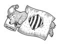 Cartoon sleeping bear sketch engraving vector