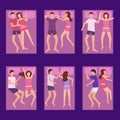 Cartoon Sleeping Couple Characters People Set. Vector