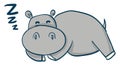 Cartoon of a sleeping grey hippo vector illustration