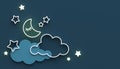 Cartoon sleeping moon, clouds and stars in the night sky. Wishing good night and sweet dreams. Greeting card with copy space. 3D r