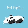 Cartoon sleeping panda on the pillow. Good night. Vector