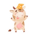 Cartoon Sleepy Cow Wearing Night Cap Standing and Yawning Vector Illustration Royalty Free Stock Photo