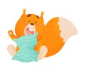 Cartoon Sleepy Squirrel Holding Pillow and Yawning Vector Illustration