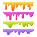 Cartoon slime borders. Dripping liquid mucus spots, sticky slime splashes. Goo sticky slime flat vector illustration set. Jelly Royalty Free Stock Photo