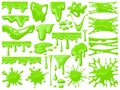 Cartoon slime dripping. Green sticky alien slime blobs, spooky halloween toxic slime dripping vector illustration set Royalty Free Stock Photo