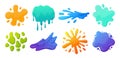 Cartoon slime splatters. Sticky goo liquid slime, colorful mucus splashes. Jelly dripping spots flat vector illustration