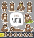 Cartoon Sloth Character. Emoticon Stickers