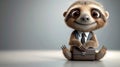 A Smiling Sloth in a Suit Holding a Briefcase on a Grey Background