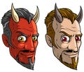 Cartoon sly red devil man with horns and beard