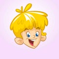 Cartoon small blond boy. Vector illustration of young teenager outlined. Boy head icon.