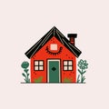 Cartoon small fairy house. Cute traditional fairytale cottage with chimney, window and door, forest building for kids Royalty Free Stock Photo