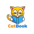 Smart Cat reading book logo design Royalty Free Stock Photo