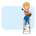 Cartoon smart girl playing ukulele