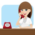 Cartoon smart girl using telephone Royalty Free Stock Photo