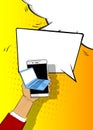 Cartoon Smart Phone and Laptop with blank speech bubble, comic book Computer background. Royalty Free Stock Photo