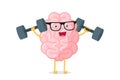 Cartoon smart strong human brain character with glasses power tr Royalty Free Stock Photo