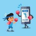 Cartoon smartphone helping man to do uppercut punch training