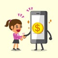 Cartoon smartphone shake hand with businesswoman Royalty Free Stock Photo