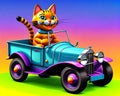 Cartoon smile vintage car pickup classic kitty cat child toy travel