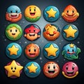 Cartoon smiley emoticons with different emotions. Vector illustration Royalty Free Stock Photo