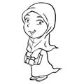 Cartoon Smiley Muslim Girl Holding book-Vector drawn Royalty Free Stock Photo