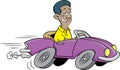 Cartoon smiling African American driving a sports car. Royalty Free Stock Photo