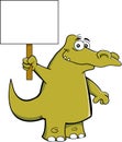 Cartoon smiling alligator holding a large sign.