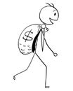 Cartoon of Smiling Businessman Carry Large Bag of Money