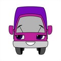 A Cartoon Smiling Car. Cartoon Little Truck. Contour Vector Illustration On White Background. Funny Character For Children. The