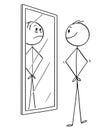 Cartoon of Smiling Cheerful Man Looking at Himself in the Mirror but Seeing Sad Depressed Yourself