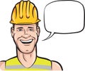 Cartoon smiling construction worker with speech bubble