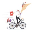 Cartoon smiling doctor rides a bike illustration