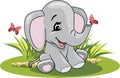 Cartoon smiling elephant with butterflies