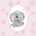 Cartoon smiling elephant with hearts for scrapbook design