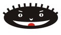 Cartoon smiling face emoticon in black and white with red tongue. Emotions - smile, joy, surprise, delight, enthusiasm, disappoint