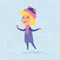 Cartoon Smiling Female Person on Icerink in Winter Royalty Free Stock Photo